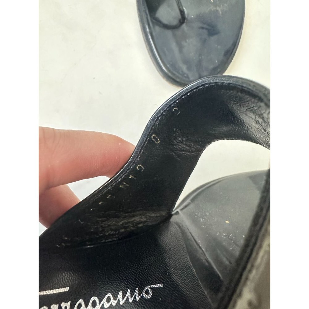 SALVATORE FERRAGAMO Black Silver Logo Buckle Sandals Size 38 - Picture 11 of 11